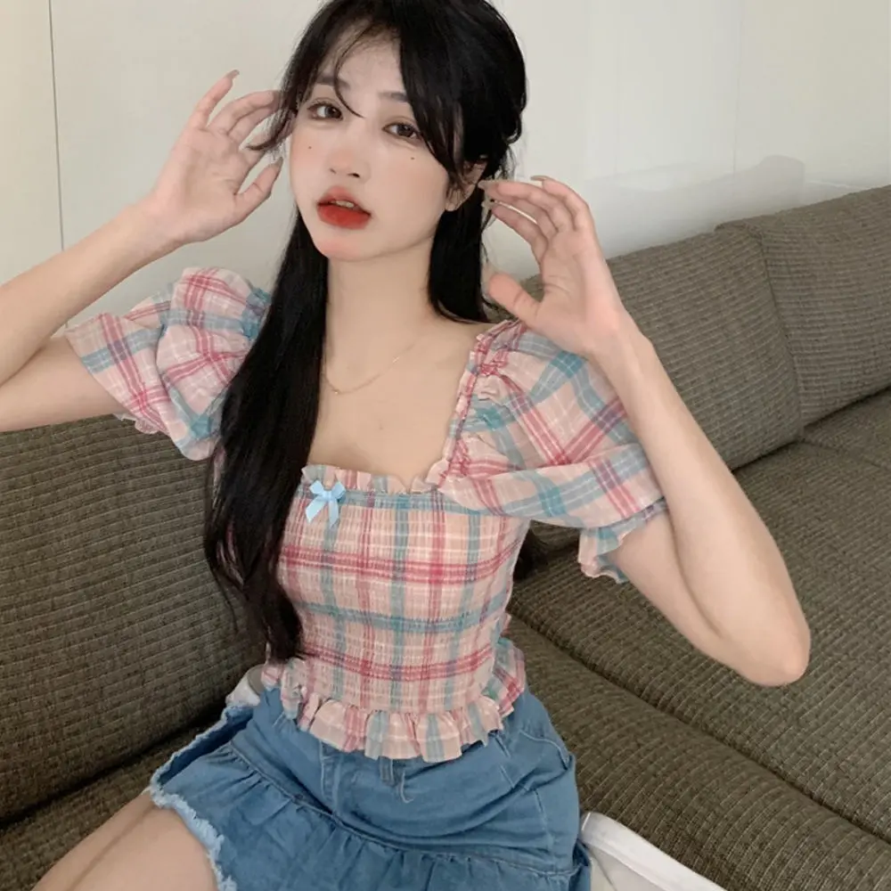 Áo croptop  tay phồng cổ vuông thời trang mùa hè xinh xắn cho nữ Women Cotton❤️