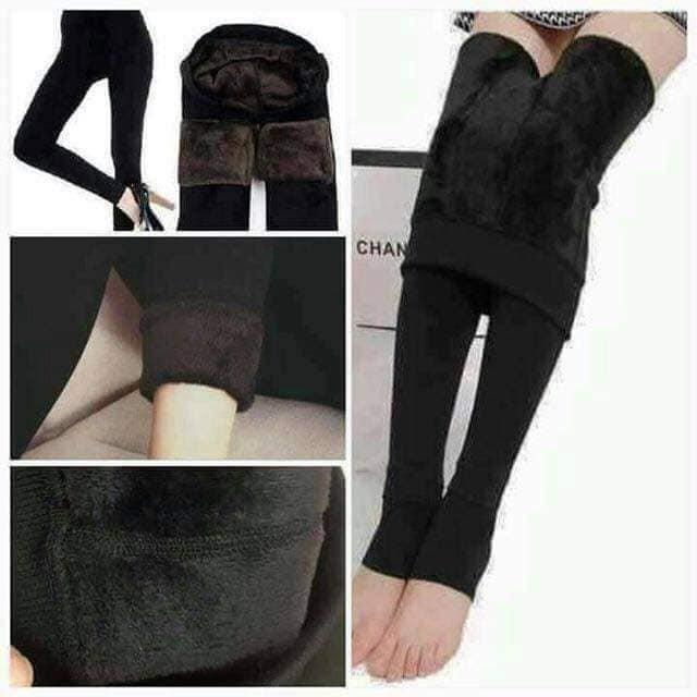 Quần Tất Nữ Lót Lông Túi Zip, Quần Tất Trơn Đen Lót Nỉ Bông Mềm Ấm Cho Bạn Nữ 2