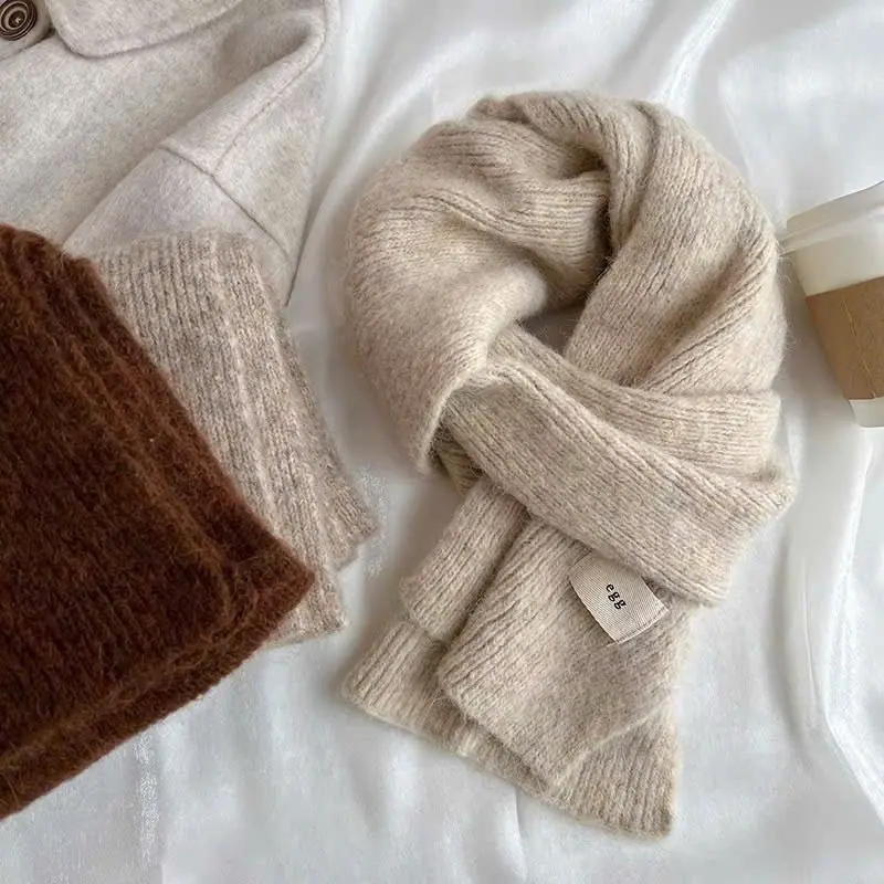 Khăn choàng len dệt kim EGG Korea sáp mềm mại, khăn quàng cổ trơn unisex chất cashmere ấm áp new 2024 8