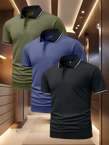 Men's Solid Color Polo Shirt, Regular Fit Casual Short Sleeve Top for Summer, Men's Clothes for Daily Wear