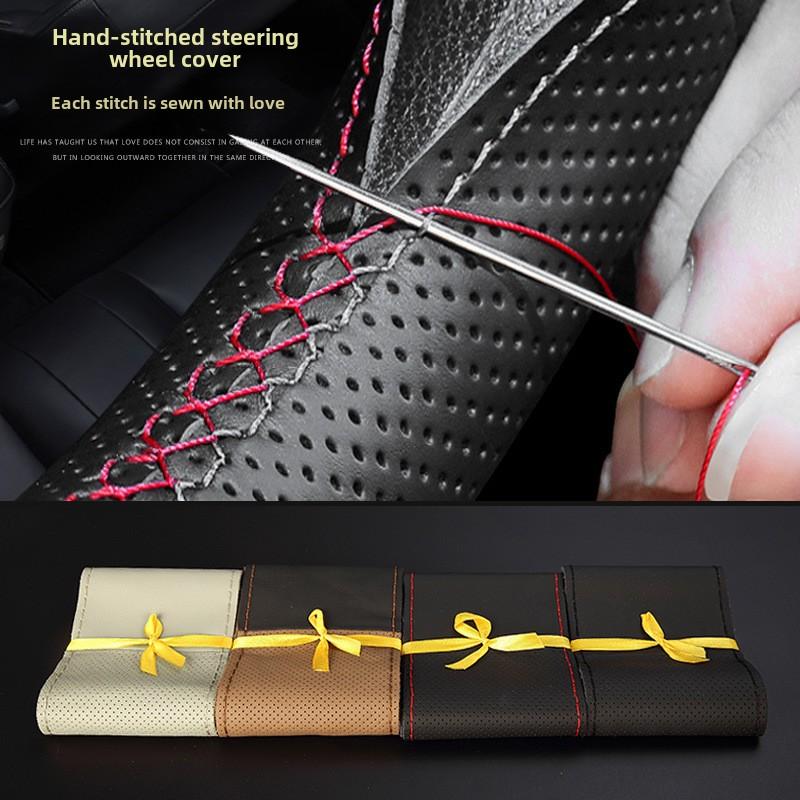 Product Introduction of Hand Shears Leather Steering Wheel Cover Leather Layer Handle Cover Non-Slip Breathable Car Supplies 8