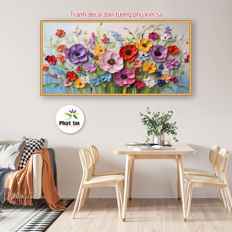Tranh hoa, tranh dán tường phủ kim sa nhiều chủ dề trang trí phòng khách, decor ngày tết hiện đại, phòng ngủ, tiệm spa, góc live streams, phòng trọ, trang trí tường. Treo Tường Decor Tường Decal