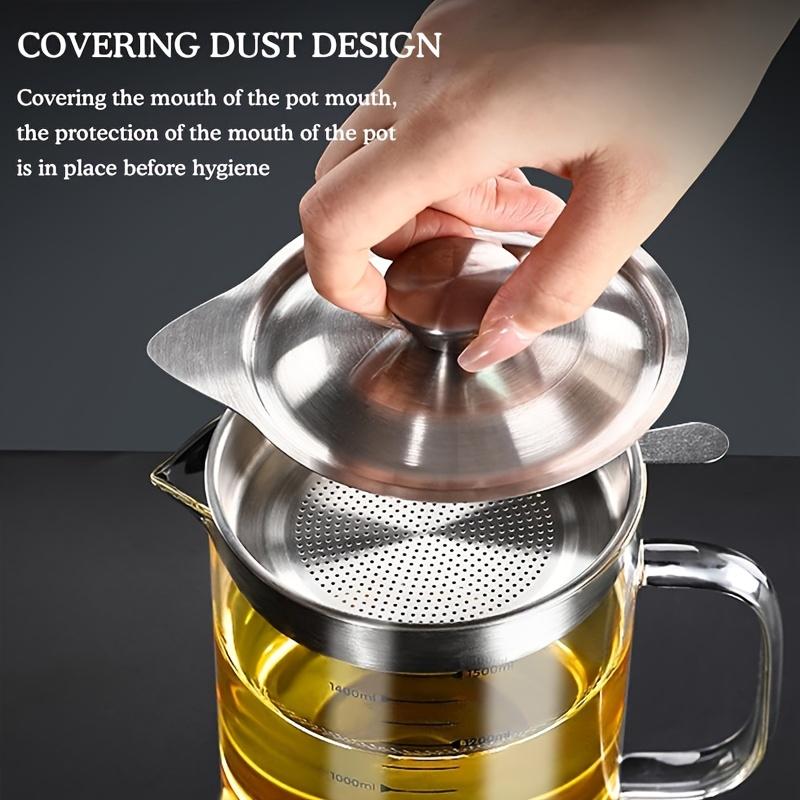 APPKER 1pc 33.8/50.72oz Glass Oil Filter Pot with Frying Basket, Large Capacity Multifunctional Oil Strainer Vessel Tank, Transparent Measurement Markings, Durable & Easy-to-Clean for Kitchen Cooking & Storage,  Utensils 1000Ml 6