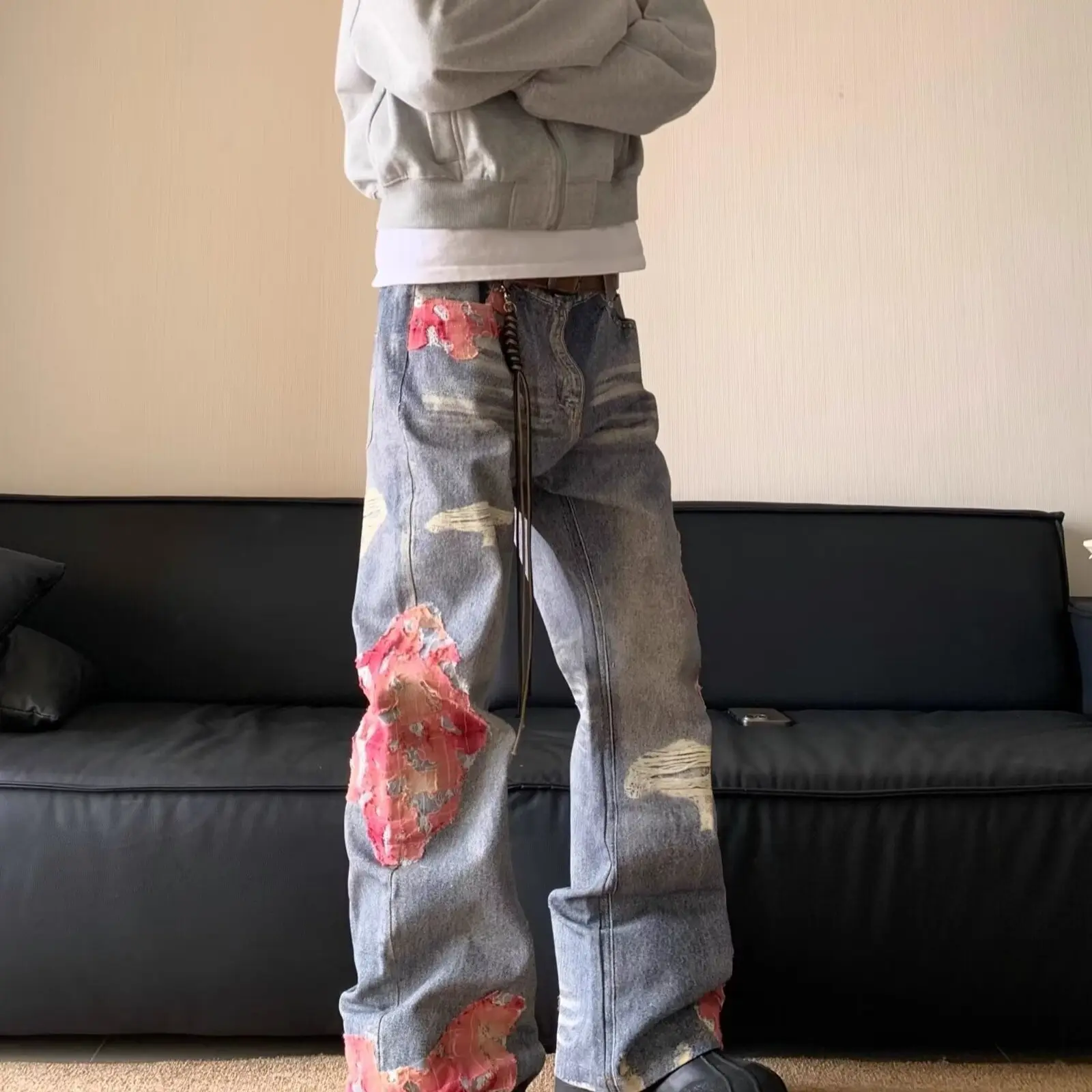 Quần Dài Bò Cao, Phong Cách Đường Phố Cao Cấp Mỹ, Dành Cho Nam Và Nữ, Quần Bootcut, Thêu, Quần Thường Ngày Thiết Kế Thêu In Hình