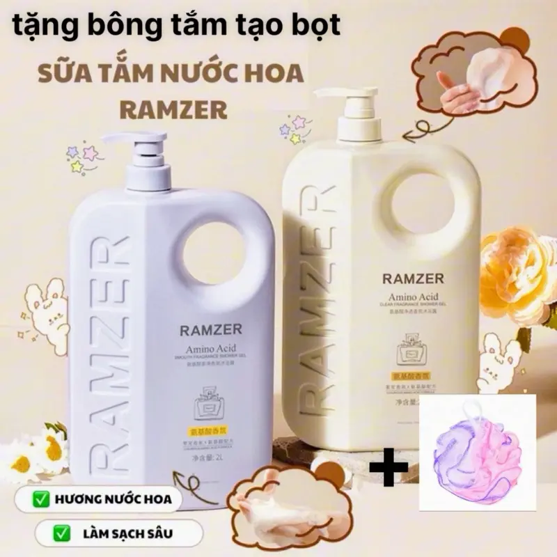 Sữa Tắm Trắng Da Hương Nước Hoa RAMZER 2in1 1000ml siêu thơm và lưu hương
