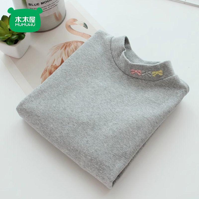 Áo Lớp Nền Dralon, Ngôi Nhà Bằng Gỗ Cho Trẻ Em, Cho Mùa Thu Và Mùa Đông, Quần Áo Giữ Nhiệt Cổ Lọ Nửa Cho Bé Gái, Dễ Phối Đồ, Thêu Nơ, Dài Tay 6