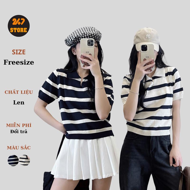 Áo len mongtoghi mỏng MUỐI TIÊU kẻ to ngang basic 863 Women