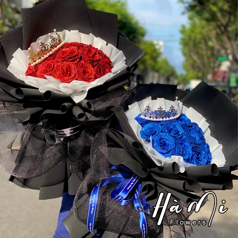 Bó 15 hoa nhũ kim tuyến đỏ/ hồng/Tím - Si Mê Flowers 1
