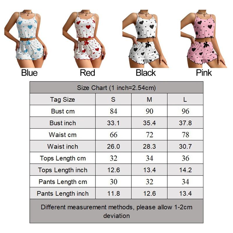 Product Introduction of Women Home wear Heart print Suspenders Shorts Casual Pajamas Suits 0