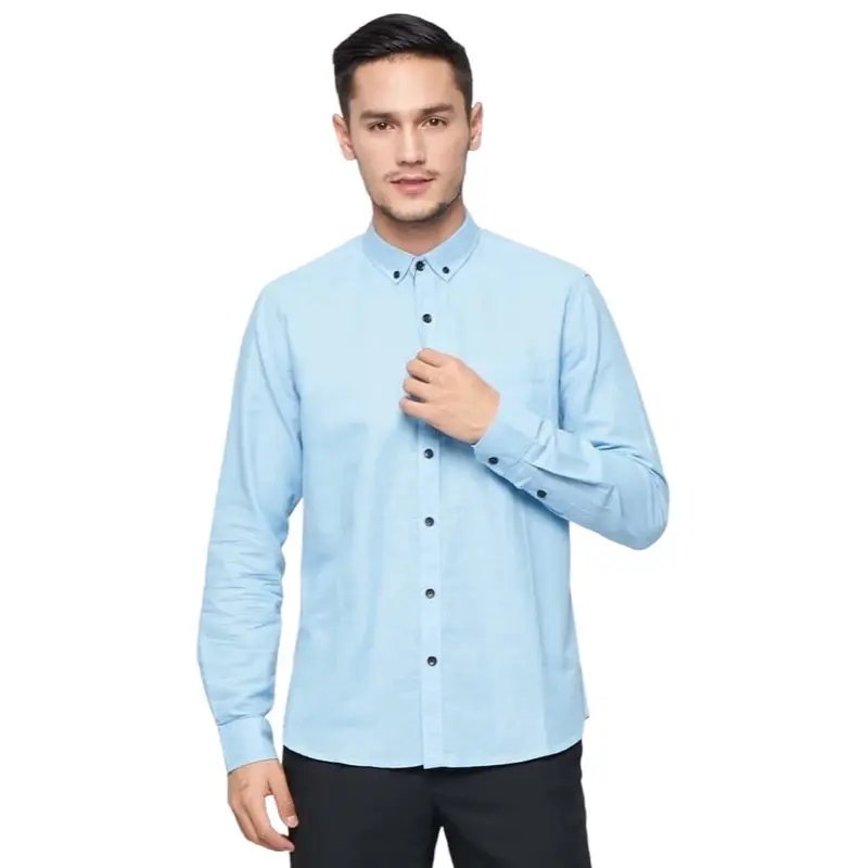 Kemeja Couple Ayah dan Anak Warna Soft Blue Biru Muda Lengan Panjang Dan Pendek Baju Dewasa Polos  Keluarga 2