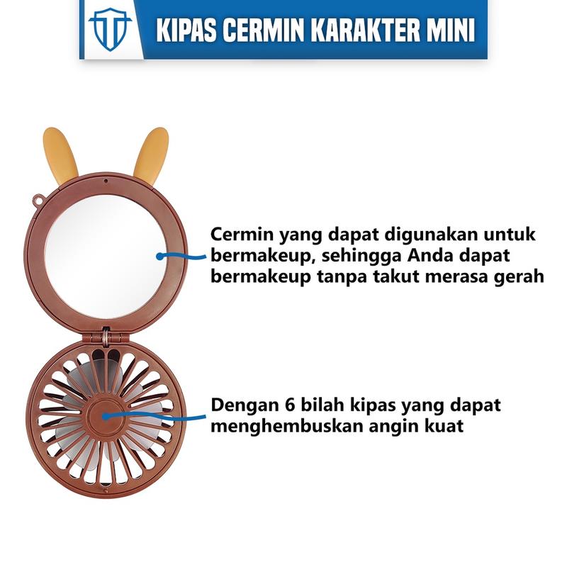 Todax Cermin Makeup Karakter Mini Fan Mirror Usb Charger Cermin Make Up Portable Kipas Cermin Karakter Mini Fan Mirror Usb Charger Cermin Mini Portable Kipas Angin Mini Portable Stok Terbatas 1