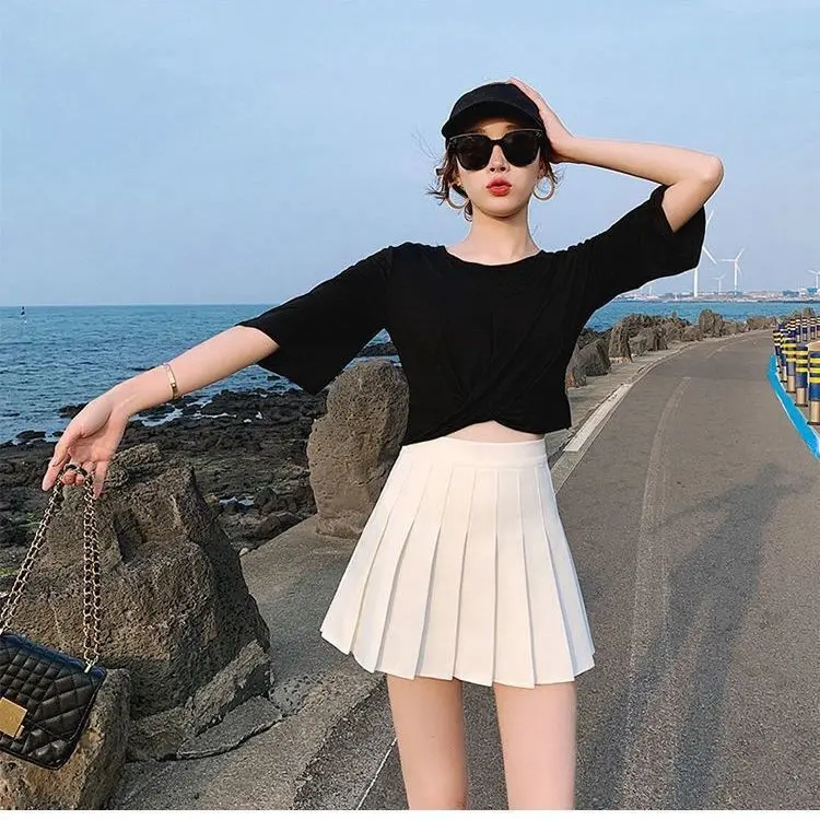 Chân Váy Ngắn Mùa Hè, Dành Cho Nữ, Cạp Cao Xếp Ly, Kiểu Chữ A, Ngọt Ngào Và Cay, Bó Sát, Nhiều Màu, Chống Lóa