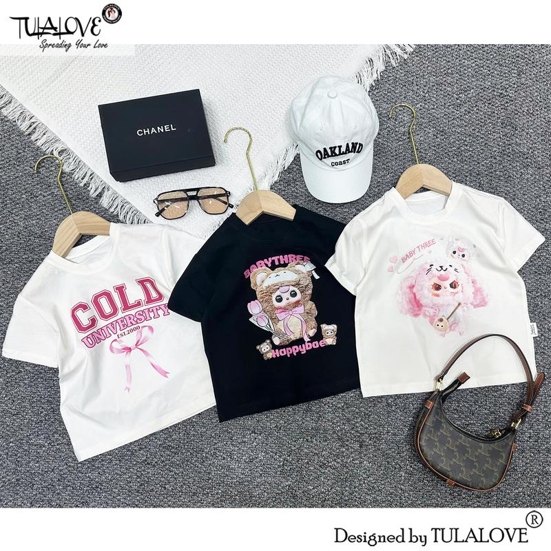 Áo Phông Bé Gái Vải Cotton In Hình Cực Đáng Yêu Áo In Baby Three Hot Trend Cộc Tay Bé Gái Tulalove
