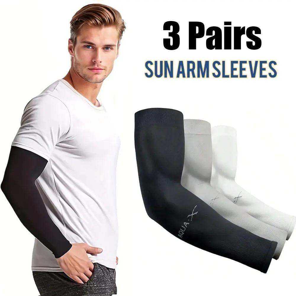 Tay Áo Lụa Lạnh Chống Nắng Chống Tia UV, Thời Trang, Unisex, Bộ 3 Cặp, Tay Áo Chống Nắng Mùa Hè, Thích Hợp Để Đi Xe Đạp, Lái Xe Và Câu Cá Ngoài Trời