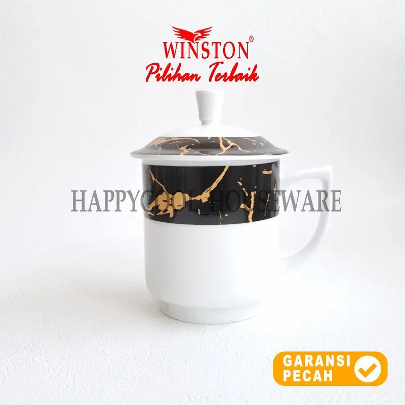 WINSTON 1pcs Mug Tutup 450cc Marmer Hitam Keramik Mug Gagang Gelas Minum Tutup 6