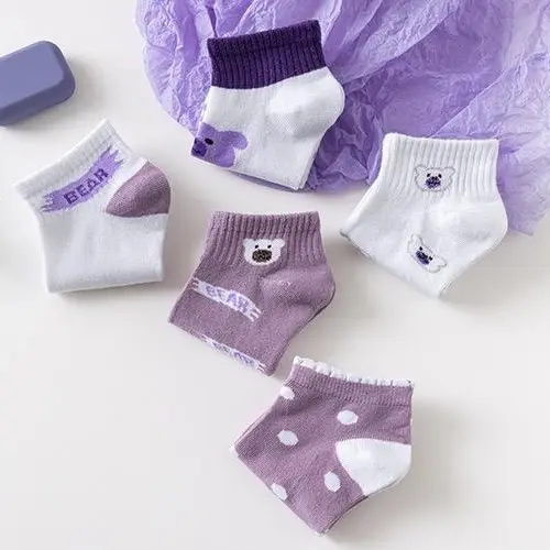 [luckydino] Kaos Kaki Lotso Lilac Beruang Ungu Putih Soft Color Sock High Quality Cute Soft Purple White Bear Korean Style 6
