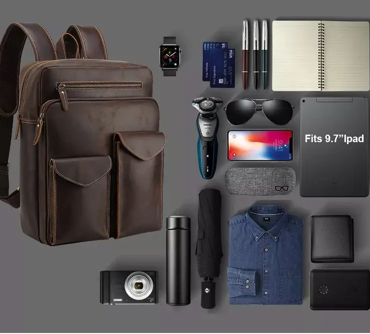 abm Vintage Mens Leather Backpack with 14 inch Laptop Sleeve,School Travel Weekender Tote Daypacks Shoulder Bag 2
