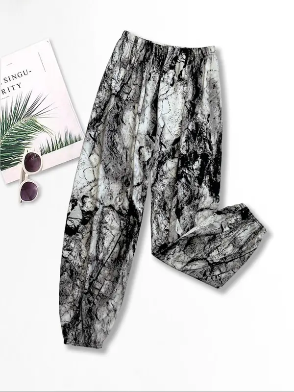Women's Plants Print Elastic Waist Harem Pants, Fashion Casual Printed Trousers For Women, Ladies Bottoms For Summer, Comfort PJ Clothing for Homewear 2