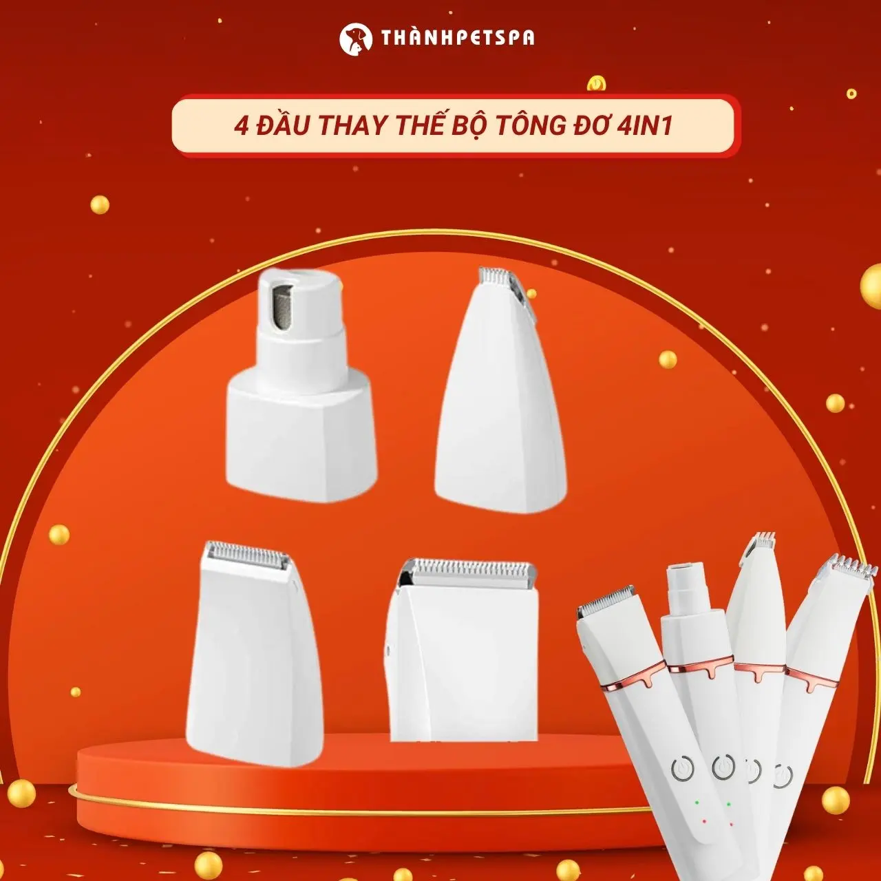 (BỘ 4 ĐẦU THAY THẾ)Bộ lưỡi thay thế tông đơ 4in1 cắt tỉa lông thú cưng đa vị trí, Bộ phụ kiện, đầu máy thay thế cho tông đơ cắt tỉa đa vị trí Skincare
