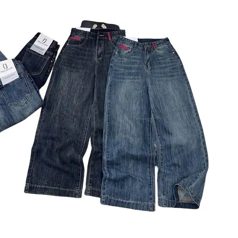 Quần Jeans Suông Chín Tấc Pass Săn Đỏ Chất Liệu Đẹp Không Co Giãn - Form Chuẩn