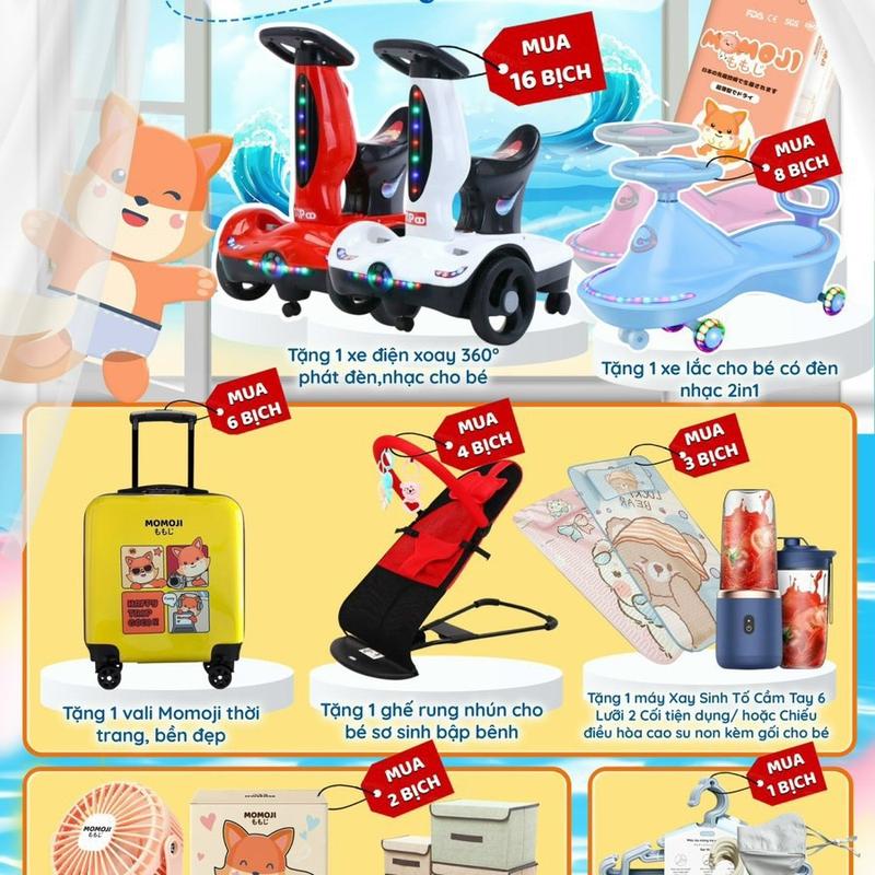  Combo 6 bịch tã bỉm Momoji cho bé - Tặng vali xe chòi chân 