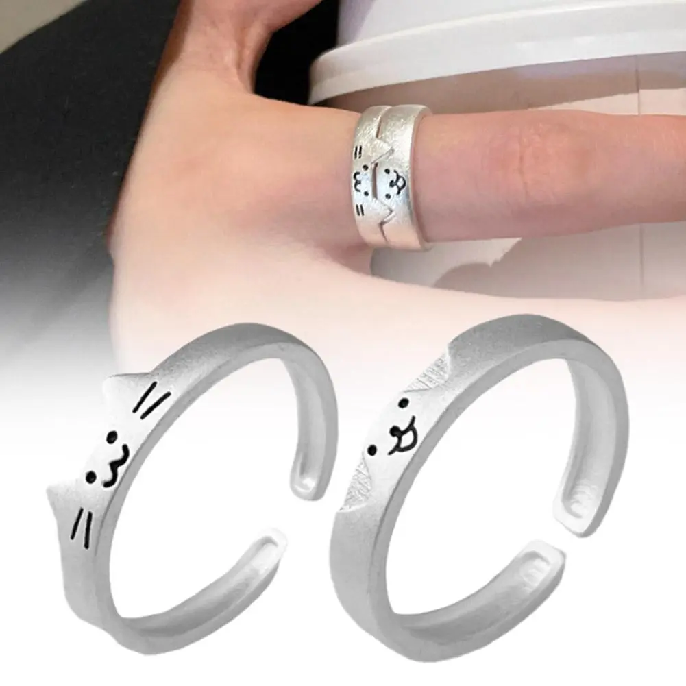 Cute Cat Dog Couple Rings Fashion Simple Rings Friend Gift Open Adjustable Ring V2D2