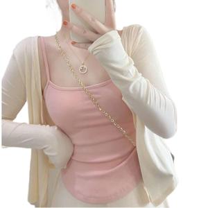 Sweet and Spicy 2025 Summer New Thin Solid Color Sunscreen Cardigan Women's Short Long Sleeve Air Conditioning Cover Shirt Small Vest
