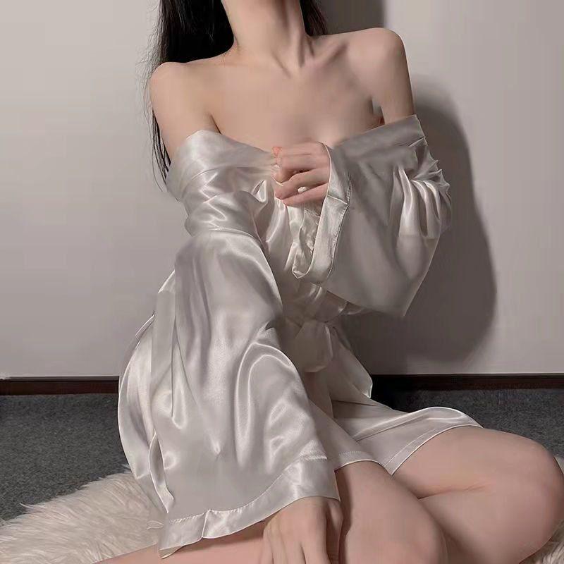 Product Introduction of 2025 Internet Celebrity Nightgown Women's Spring and Autumn Ice Silk Midi Pajamas Pure Desire Style Sexy Women's plus Size Bathrobe Home Wear Summer Loungewear Nightwear Womenswear Lingerie Comfort Homewear 8