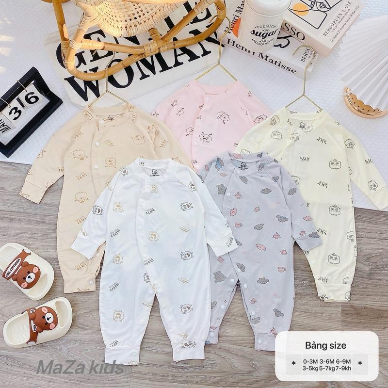 [Maza body]Bộ quần áo liền thân body dài peptit mềm mịn, co giãn cho bé trai bé gái mặc bốn mùa 0-9m ( 3-9kg)
