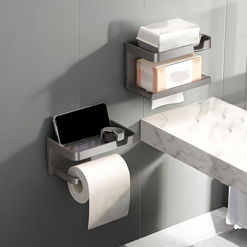2-in-1 Wall Mounted Toilet Paper Holder With Shelf & Towel Bar – Stainless Steel Bathroom Organizer In Black
