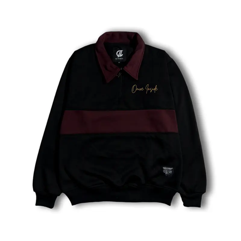 Jaket Rugby Half Zip Unisex Casual Sweater Kombinasi Pria Wanita Fleece Keren Crewneck Panjang Stiker Tebal Distro Cowok 8