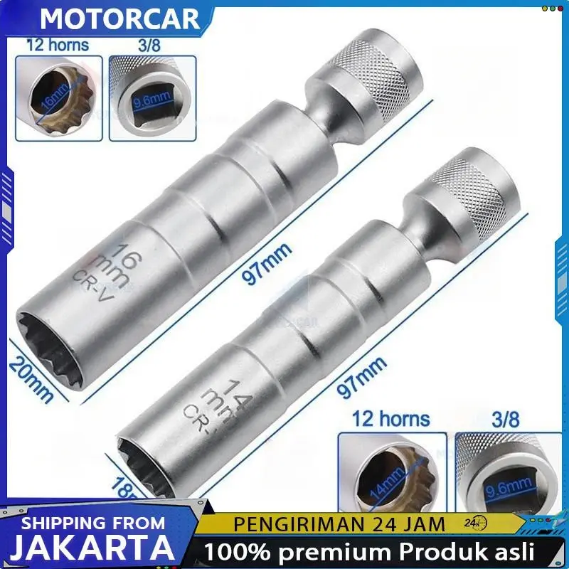 Kunci Pas Lengan Busi Universal 3/8 "Soket Magnetik 12-Point Angle Busi Dinding Tipis Alat Pelepas Busi Mobil 14mm 16mm CR-V