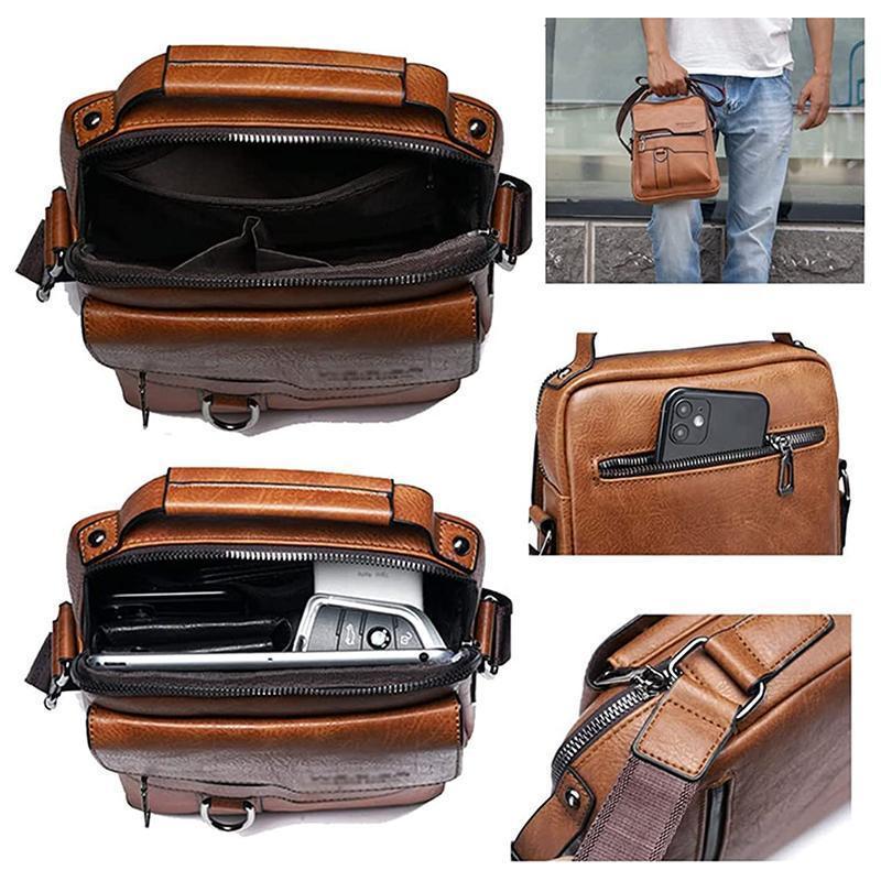 Product Introduction of Men'S Messenger Bag PU Leather Retro Shoulder Bag Casual Handbag Travel Backpack Men'S 16