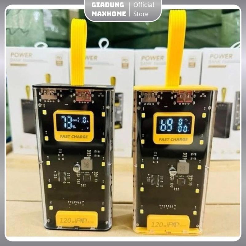 Sạc dự phòng FC 30000mAh gia dụng MaxHomer trong suốt tích hợp 4 cổng sạc nhanh có màn hình led hiện phần trăm pin