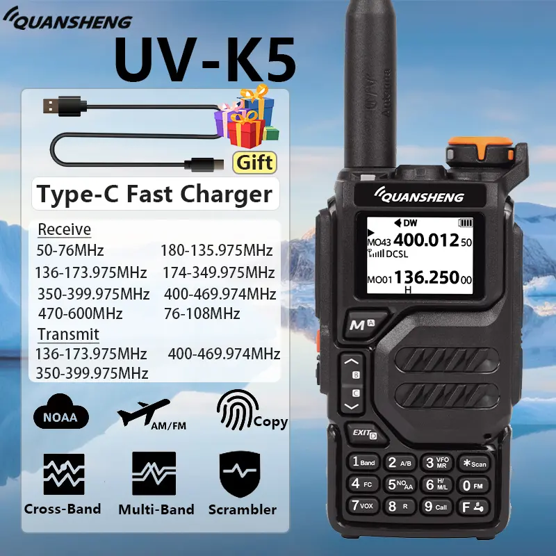 Quansheng UVK5 walkie-talkie long-distance professional civil outdoor go on road trip UV multi-frequency full-length hand-held a