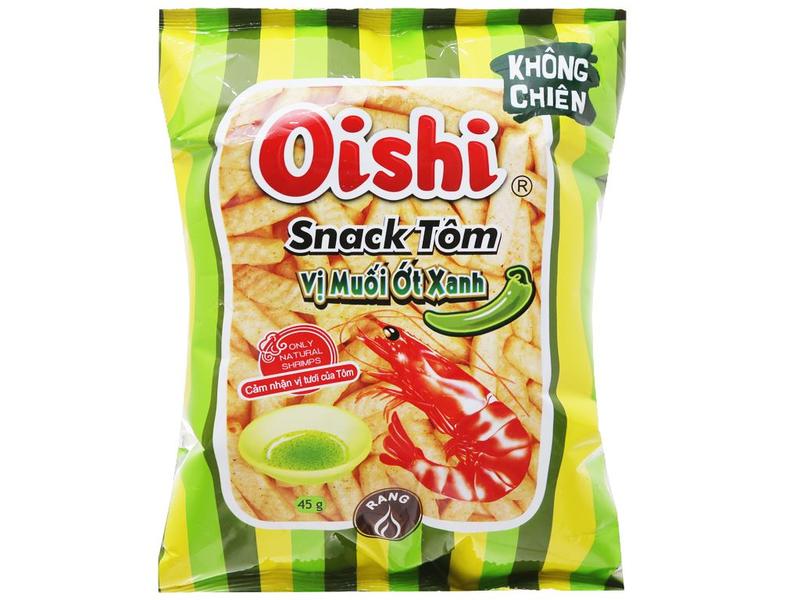 Product Introduction of Snack tôm vị muối ớt xanh Oishi gói 40g 0