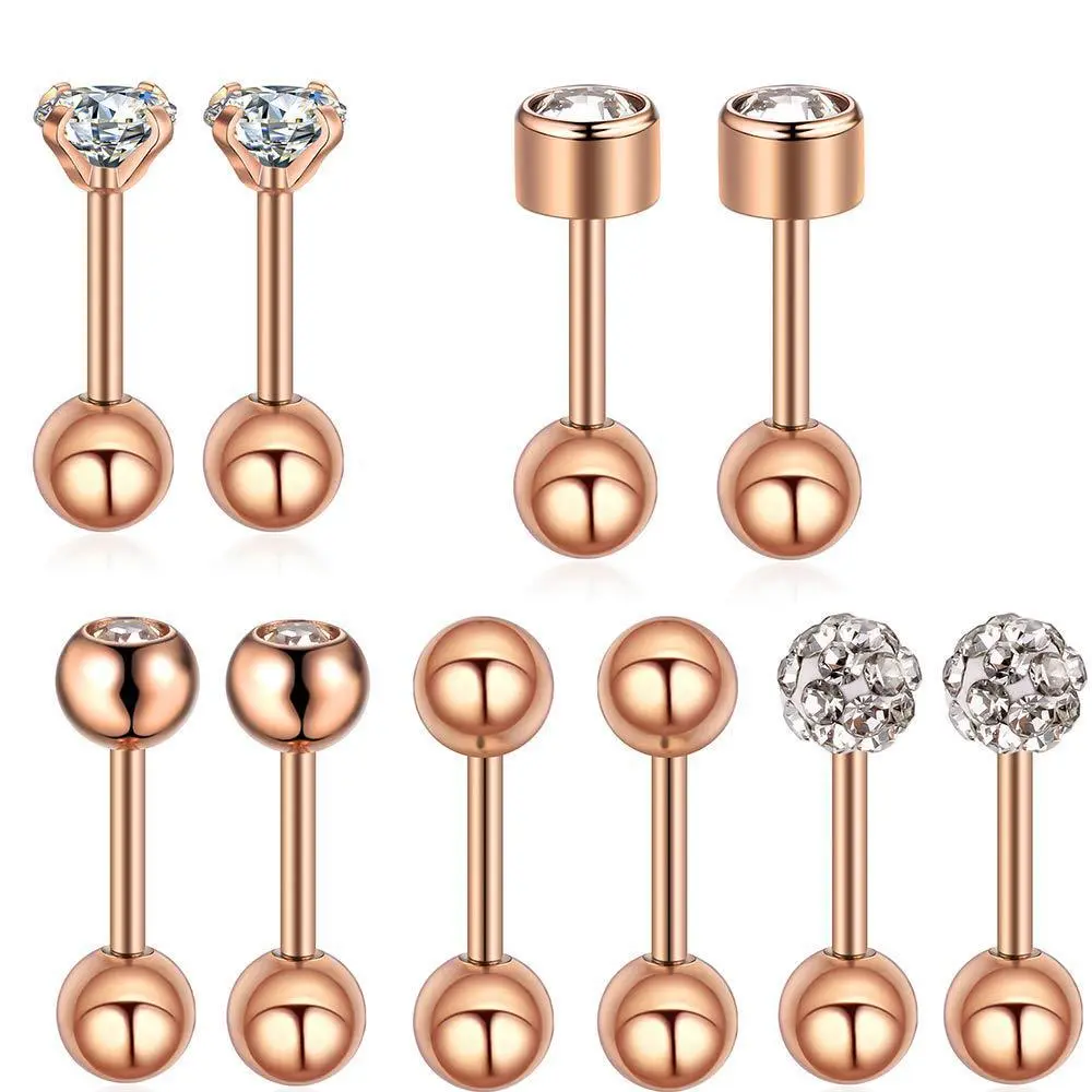 Fashion Stainless Steel 10-piece Set of Zirconia Stud Earrings Nose Studs Lip and Tongue Stud Ear Jewelry Body Piercing Jewelry