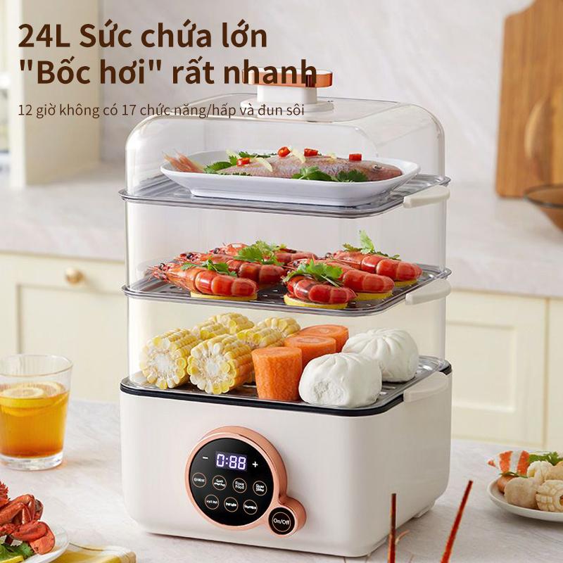 Nồi hấp kawu, dung tích lớn 24L, đa năng vừa hấp vừa nấu trong một nồi, ba lớp có thể tự do kết hợp, làm nóng nhanh tập trung năng lượng 1500W,model BT-ZG06 1