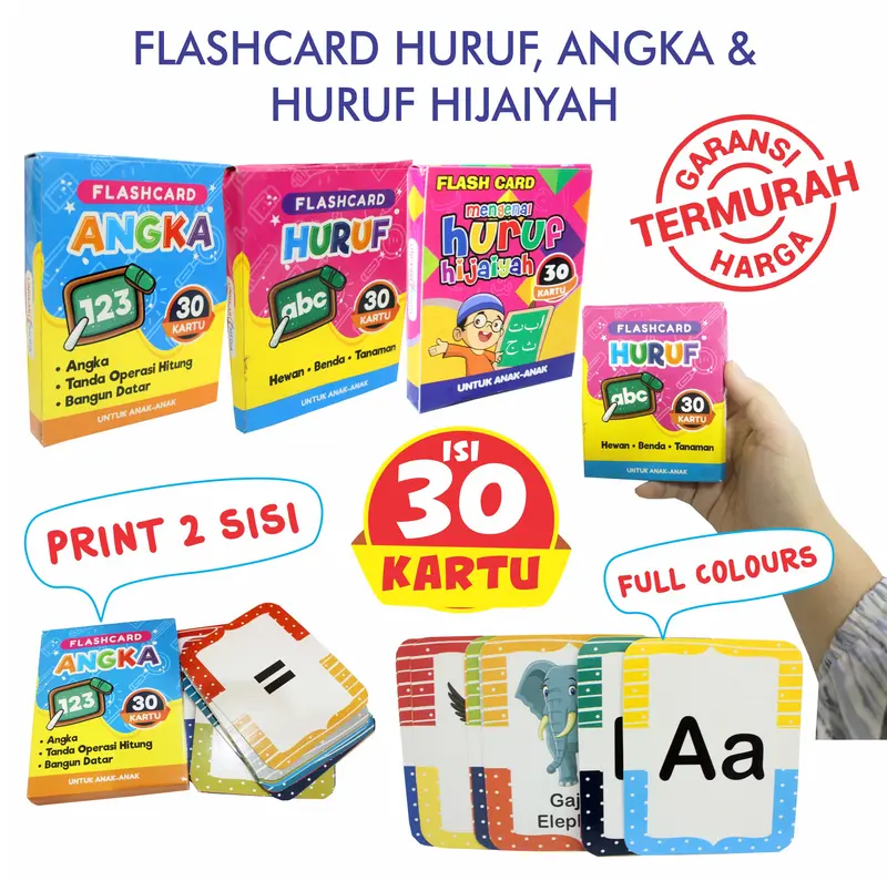 Flash Card Edukasi Anak : Angka 1 2 3 / Huruf ABC Isi / Mengenalh Huruf Hijaiyah Kartu / Lingkar Media LM - LM 0
