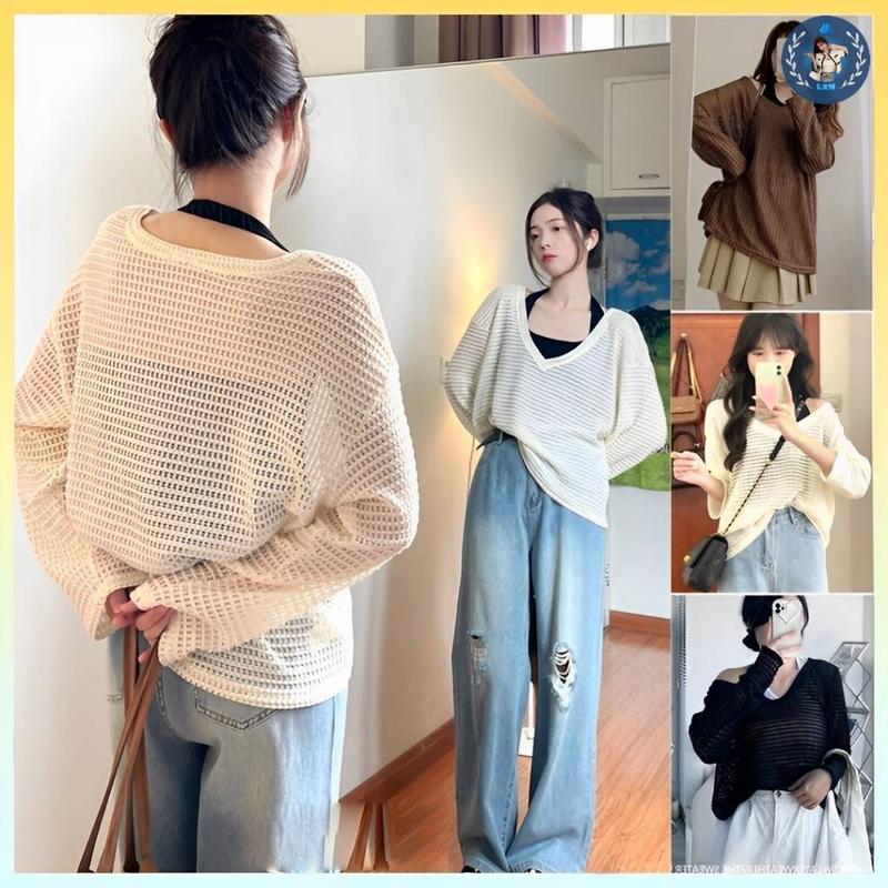 💥[A195] SET (2 MÓN) áo len dệt kim Montoghi kiểu YẾM MIX áo LƯỚI DÀI CỔ V đi biển sành điệu - L2M (Top thời trang Nữ Nhung Women ) 【 hoa hồng 】 1