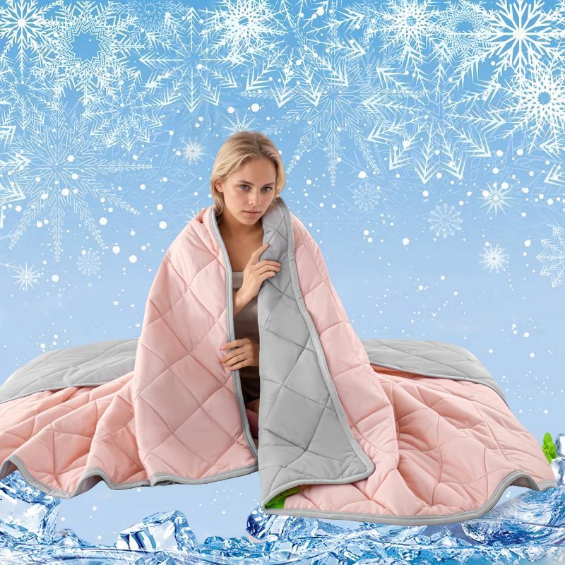 Double Sided Cooling Blanket, 1 Count Summer Cold Air Conditioning Flannel Cozy Blanket, Lightweight Breathable Soft Cooling Blankets for Sleeping, Cozy Blanket Throw, Cozy Room Accessories