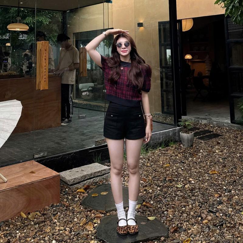 (ẢNH OLDSCHOOL) Quần SHORT DẠ TWEED form ôm túi vuông Q1528 2