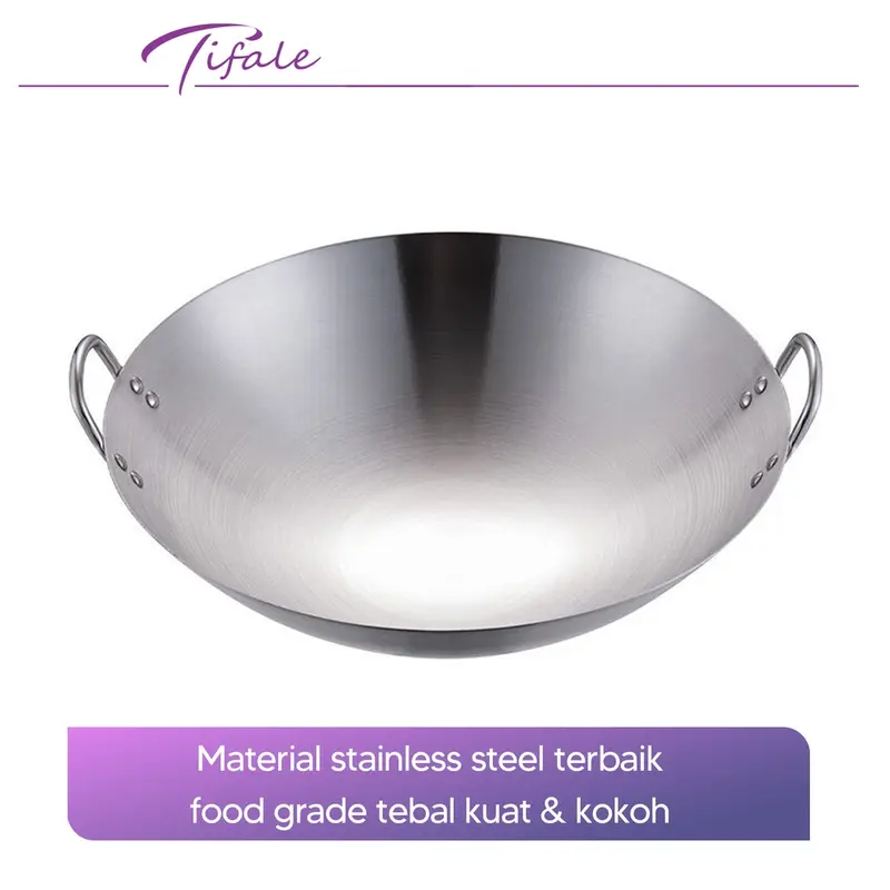 [BELI LOKAL] Tifale Wajan Stainless Tebal 6 Ukuran Dengan Pegangan Stainless Premium Quality Masak Nasi Penggorengan Steel Kitchenware 4
