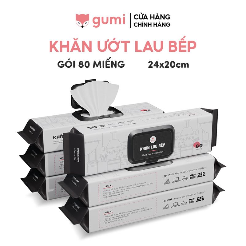   Mall  Gói Khăn ướt lau bếp Gumi tẩy dầu mỡ khử trùng nội thất gia đình khăn ướt lau đa năng 80 tờ chuyên dụng lau sạch 