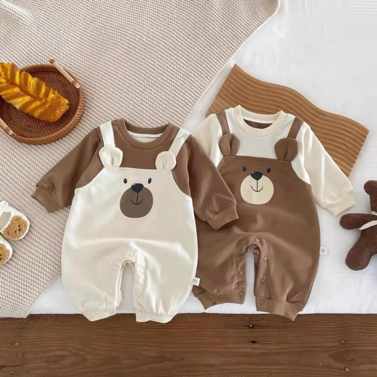 Bộ quần áo Body hình gấu liên thân cho bé nỉ mềm mại cho bé hình gấu (mã 02) Jumpsuit