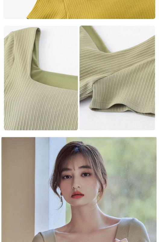 Product Introduction of Pure Cotton with Chest Pad Short-Sleeved T-shirt Woman Square-Neck Cup One-Piece Waist Bottoming Shirt Wear-Free Bra Underwear Outer Wear Clothing Women's Padded T-shirt 17