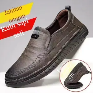 KANGN Slip On Pria Kulit Sepatu Pantofel Formal Sepatu Casual Sepatu Kerja Shoes Kuliah Bernapas