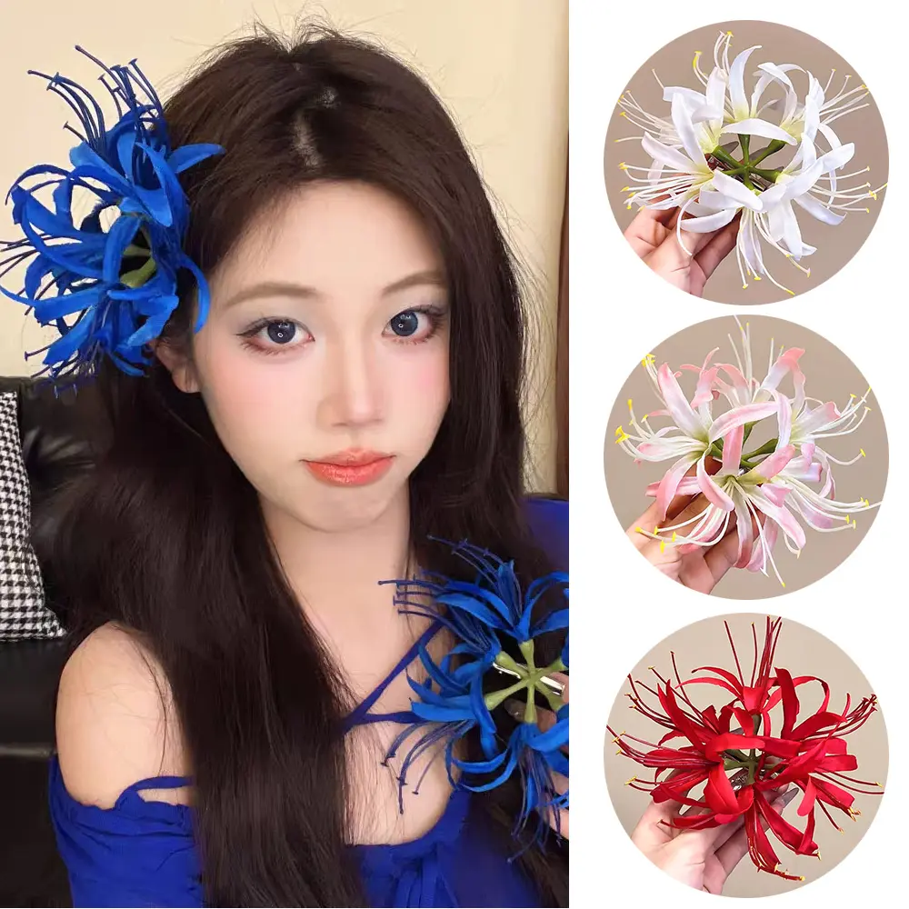 Kẹp Tóc Hoa Mô Phỏng, Màu Xanh Dương, Thích Hợp Cho Kỳ Nghỉ Bãi Biển, Kẹp Bên Tóc Mái, Kẹp Mỏ Vịt Hoa Lớn, Phụ Kiện Tóc, Hoa Ba Chiều Tự Làm, Phong Cách Y2K, Thời Trang Thanh Lịch, Phong Cách Bohemian, Phụ Kiện Đội Đầu Siêu Thanh Lịch