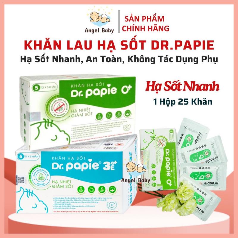 Khăn lau hạ sốt cho bé nhanh chống Dr.Papie chính hãng hạ nhiệt giảm sốt ngăn ngừa co giật chiết xuất từ thảo dược