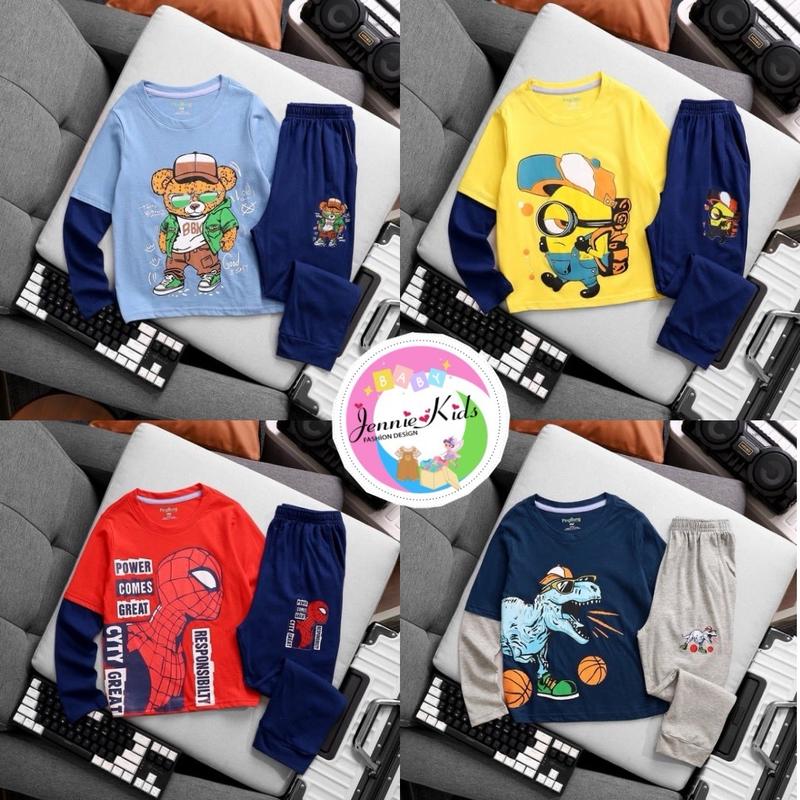 Bộ áo quần dài tay bé trai xuất dư 12 đến 40kg vnxk thun cotton Jenniekids J556